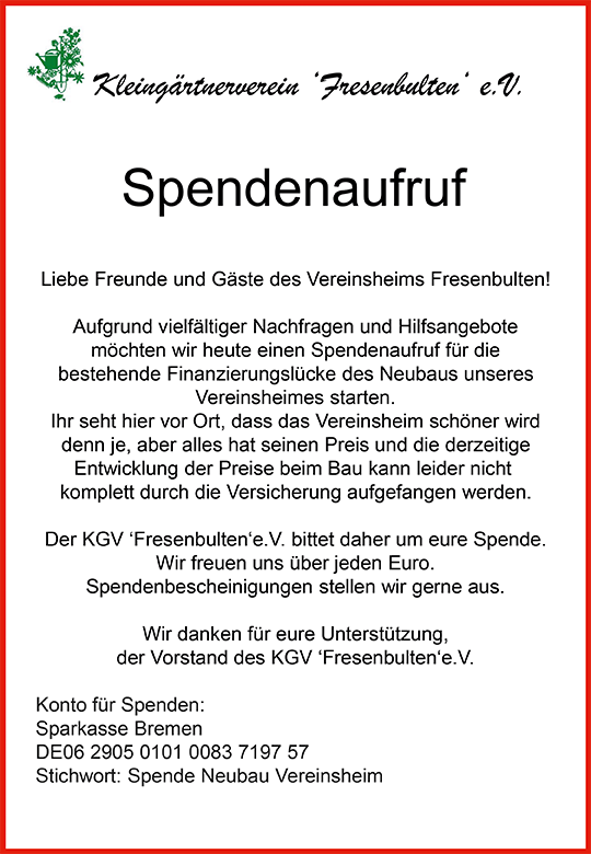 Spendenaufruf Fresenbulten